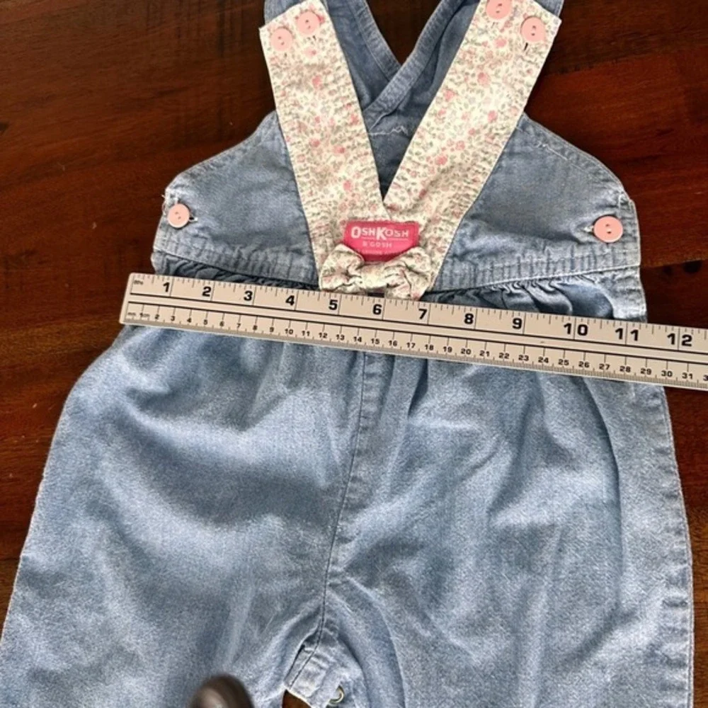 OshKosh B'gosh Overalls Girls 18M Blue Floral Vestbak‎ Vintage Denim Bow Pink